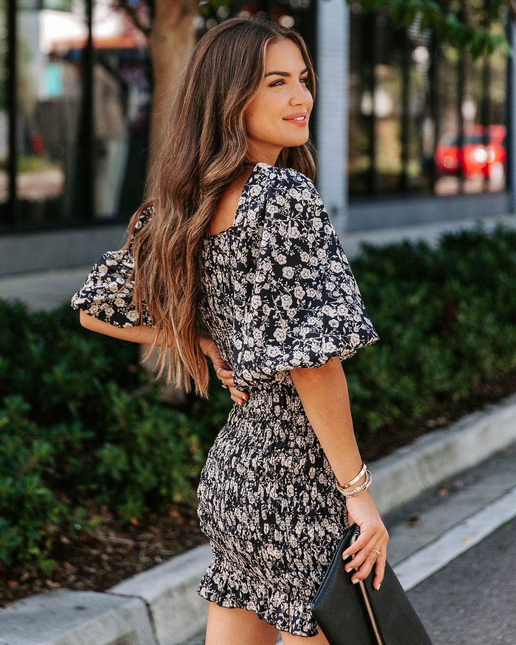 Audrey Floral Smocked Puff Sleeve Mini Dress - Se7enfashion