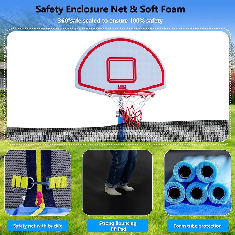 Trampoline With Enclosure Net And Adjustable Basketball Hoop - 8ft, 10ft, 12ft, 14ft, 15ft, 16ft - Image 25 Trampoline With Enclosure Net And Adjustable Basketball Hoop - 8ft, 10ft, 12ft, 14ft, 15ft, 16ft - Image 25