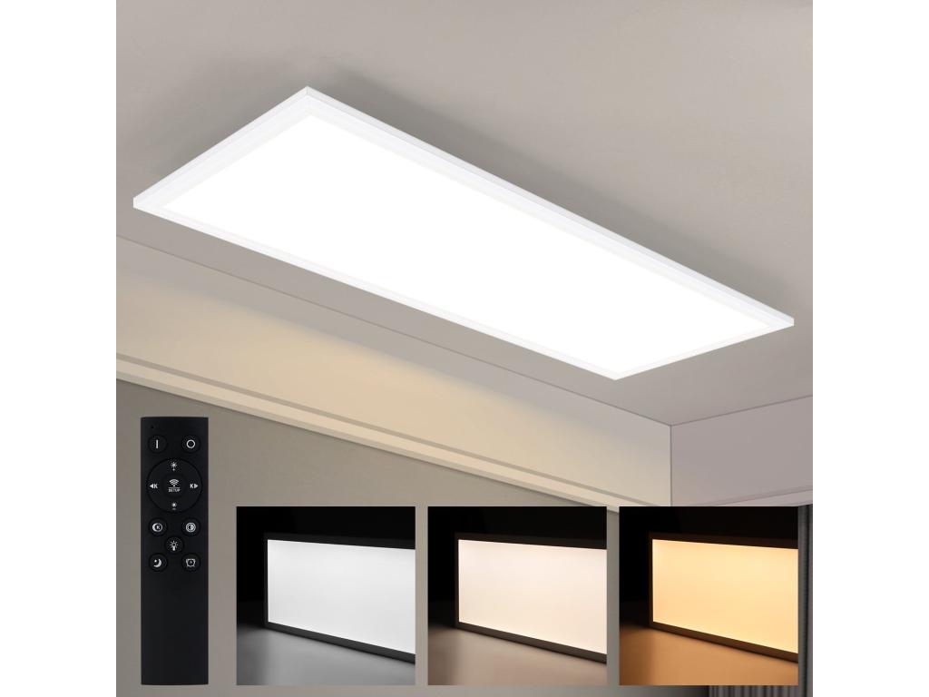 Casaplu LED - Lámpara de techo, 80 x 30 cm, 39 W, 3000 K, regulable en intensidad, plana, con control remoto, superficie iluminada, blanco, lámpara para oficina para la cocina.
