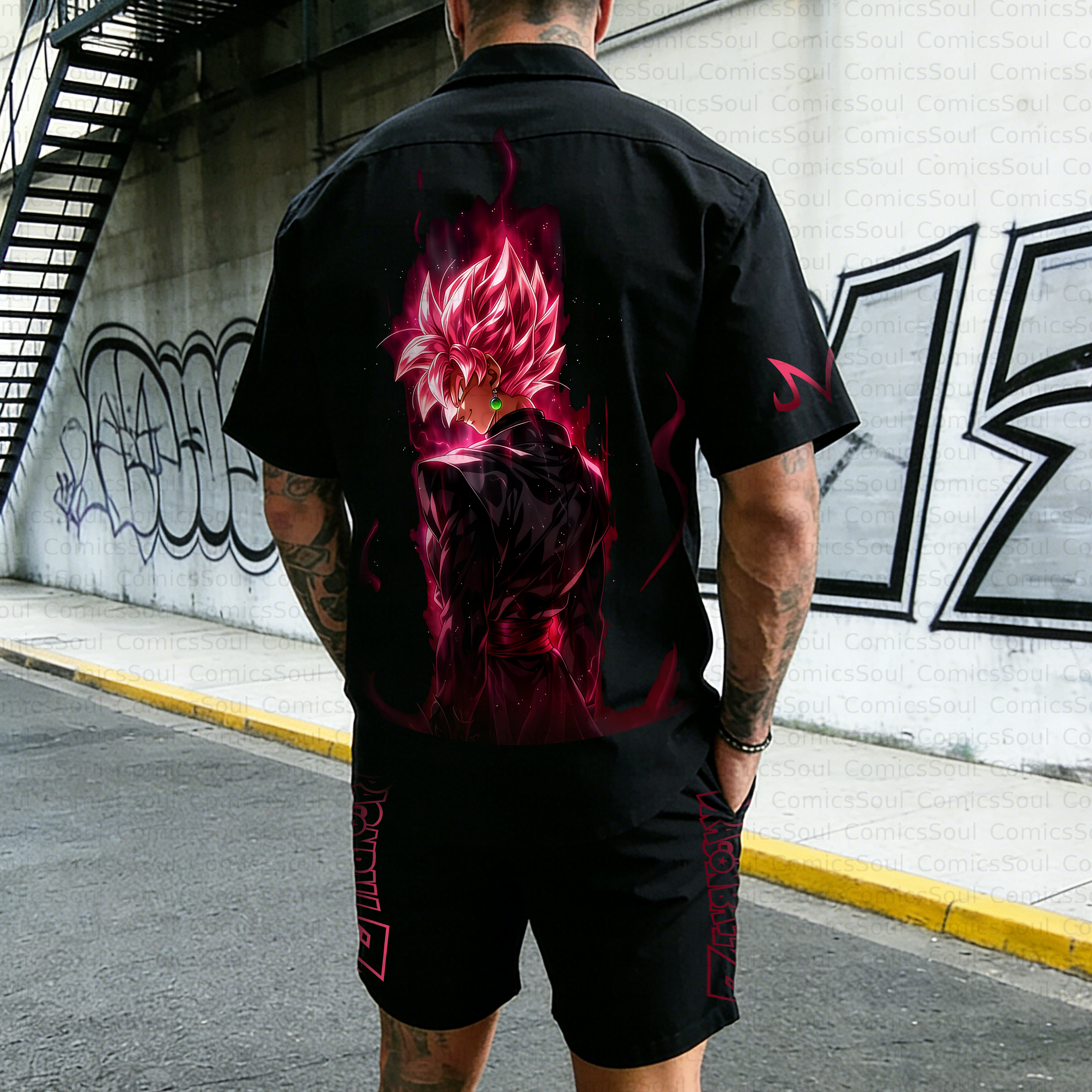 Unisex Anime Inspired Vintage Short-sleeved Shirt Set