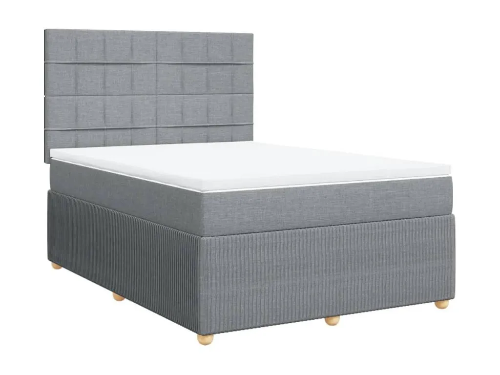 Cama box spring con colchón tela gris claro 140x190 cm dls3519624