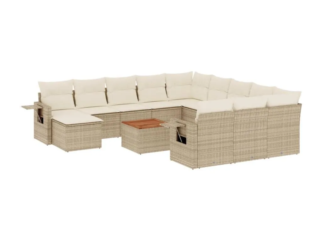 Set sofás de jardín con cojines 13 pzas ratán sintético beige 29018gwth