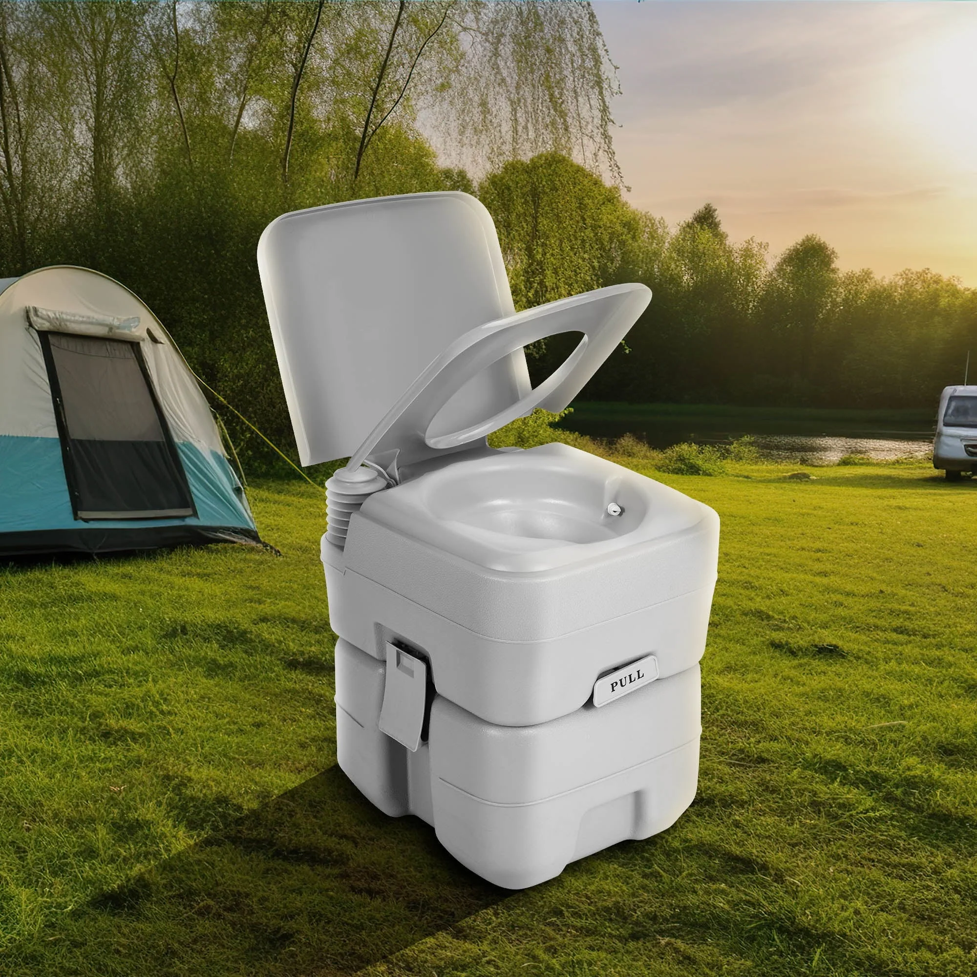 Dextrus 5.3 Gallon Portable Toilet With Detachable Tank, Double Outlet Water Spout, Press Flush Pump, Travel RV Potty for Camping, Boating, Hiking, Trips, White&Gray - Image 6
