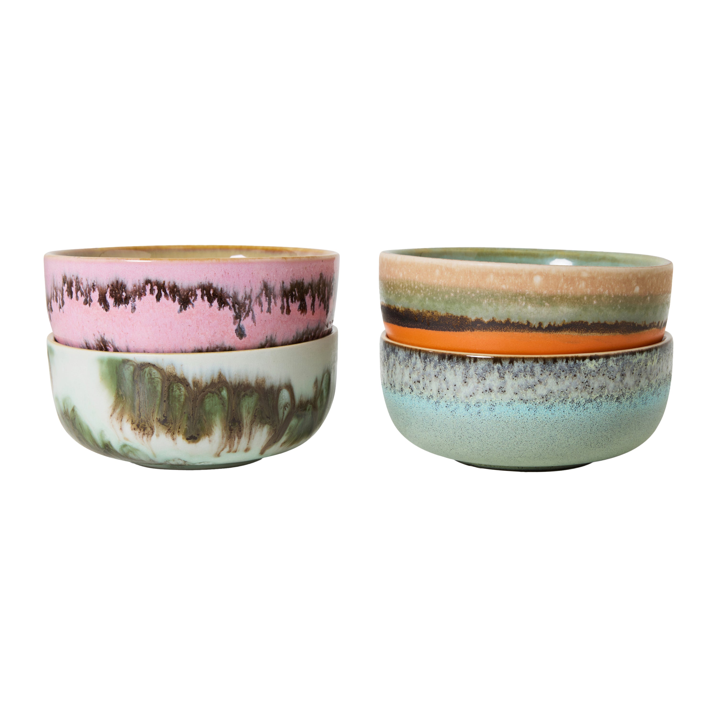 HKliving 70's Ceramics Tapas Kommen Ø 11 cm - Set van 4 - Renaissance