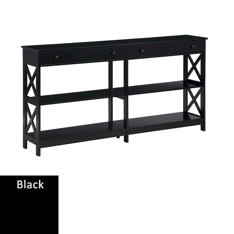Oxford 60-Inch Console Table with Shelves and 2 Drawers by Convenience Concepts