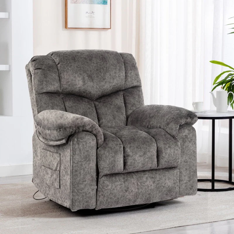 Colerline 35.43" Wide Modern Velvet Upholstered Heating & Massage Swivel Reclining Rocker Chair with Hidden Cupholders for Living Room and Bedroom, Brown - Image 5