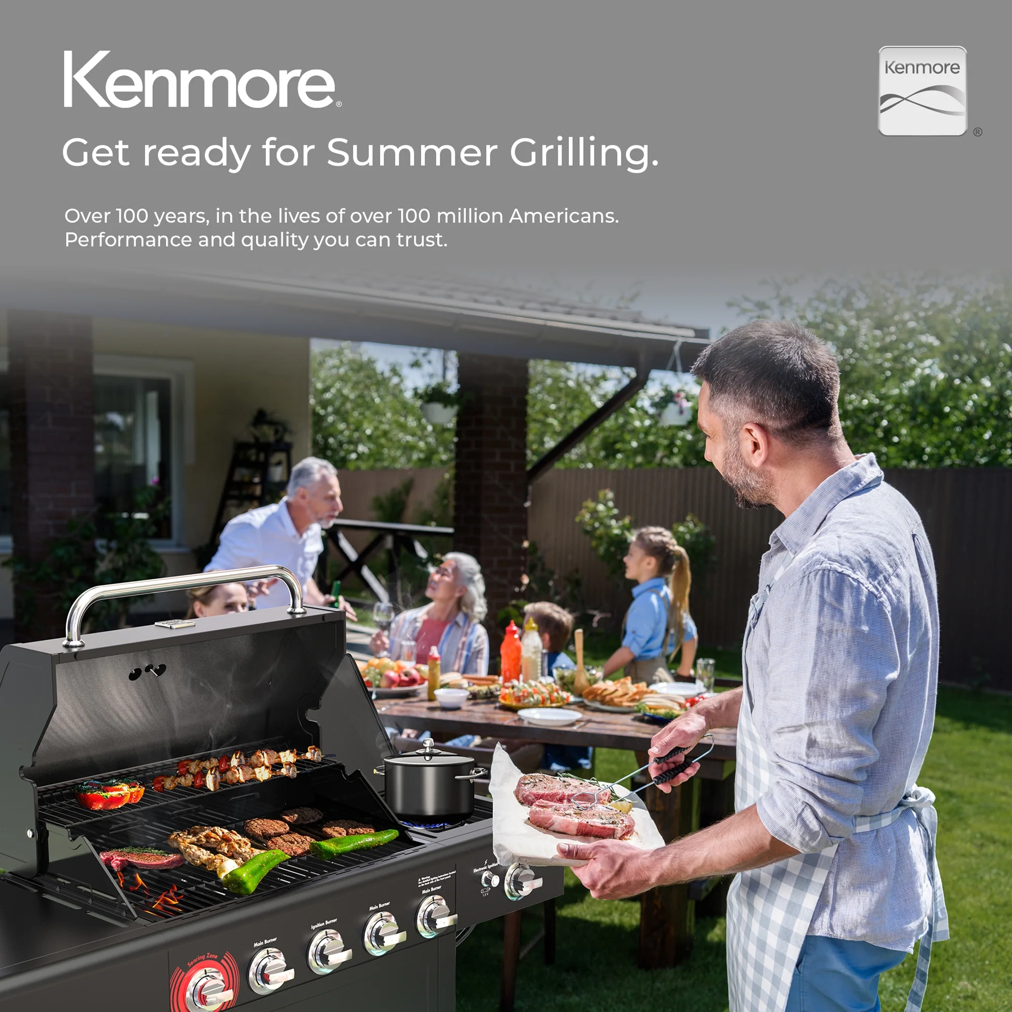 Kenmore BBQ Propane Gas Grill - 5 Burners with Side Burner & Searing Zone, 644 Sq. In. Stainless Steel Grill, 66,000 BTU, Ideal for Outdoor Cooking, Patio & Backyard, Black - Image 3