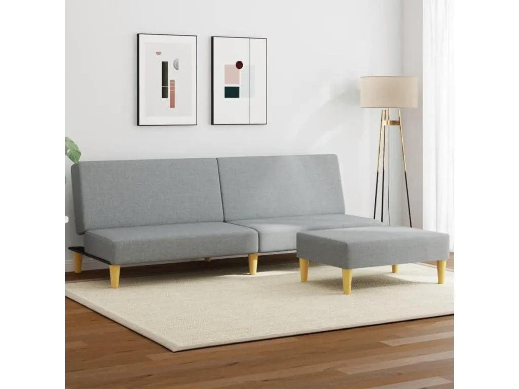 Sofá cama de 2 plazas con taburete tela gris claro