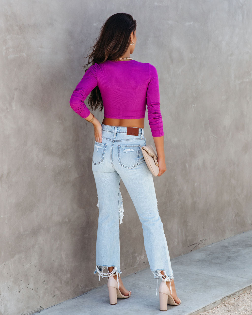 Harley Ribbed Long Sleeve Crop Top - Orchid - Se7enfashion