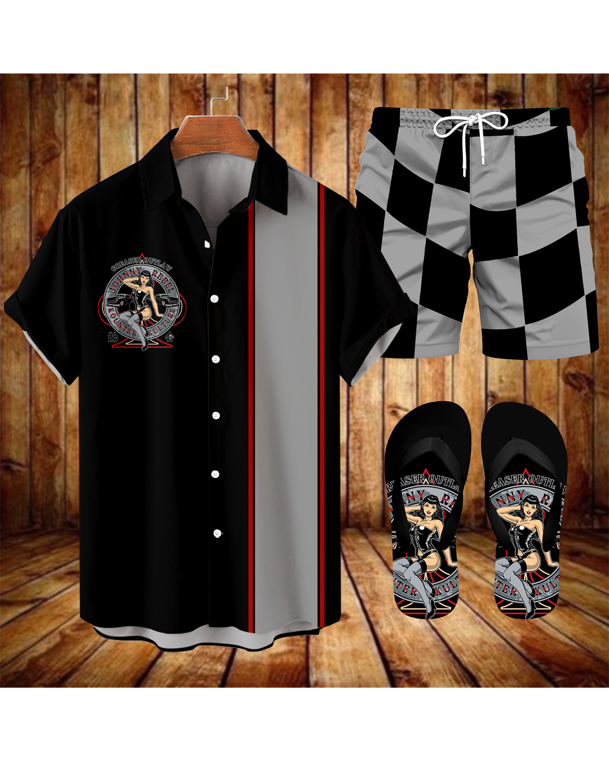 Suitmens Men's Spring Classic Car Shirt Three-Piece Set 072