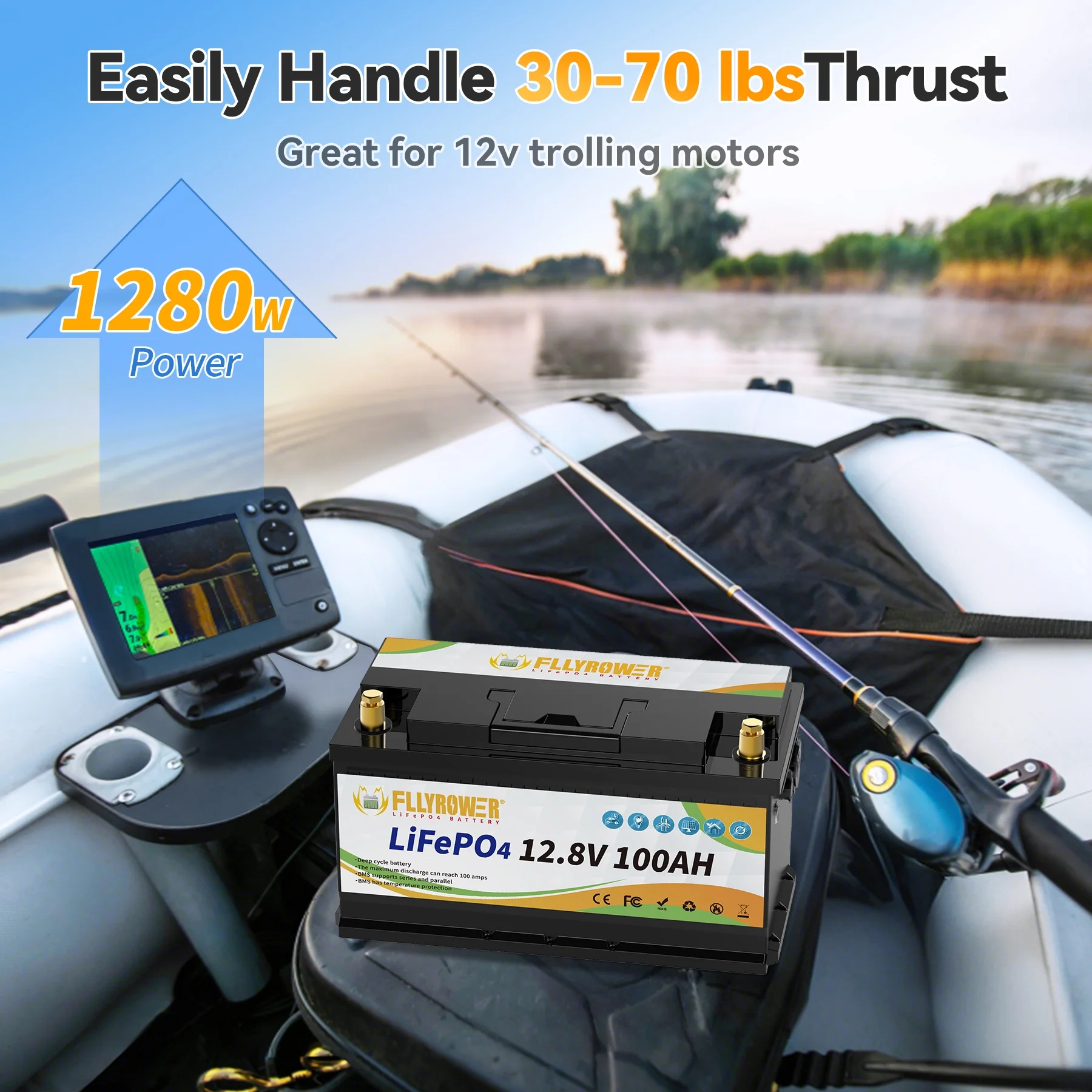 12V 100Ah LiFePO4 Lithium Battery with a Charger,for RV,Marine,Solar,Trolling Motor,Camping,Home Energy Storage,Built in 100A BMS,15000+Deep Cycles - Image 13