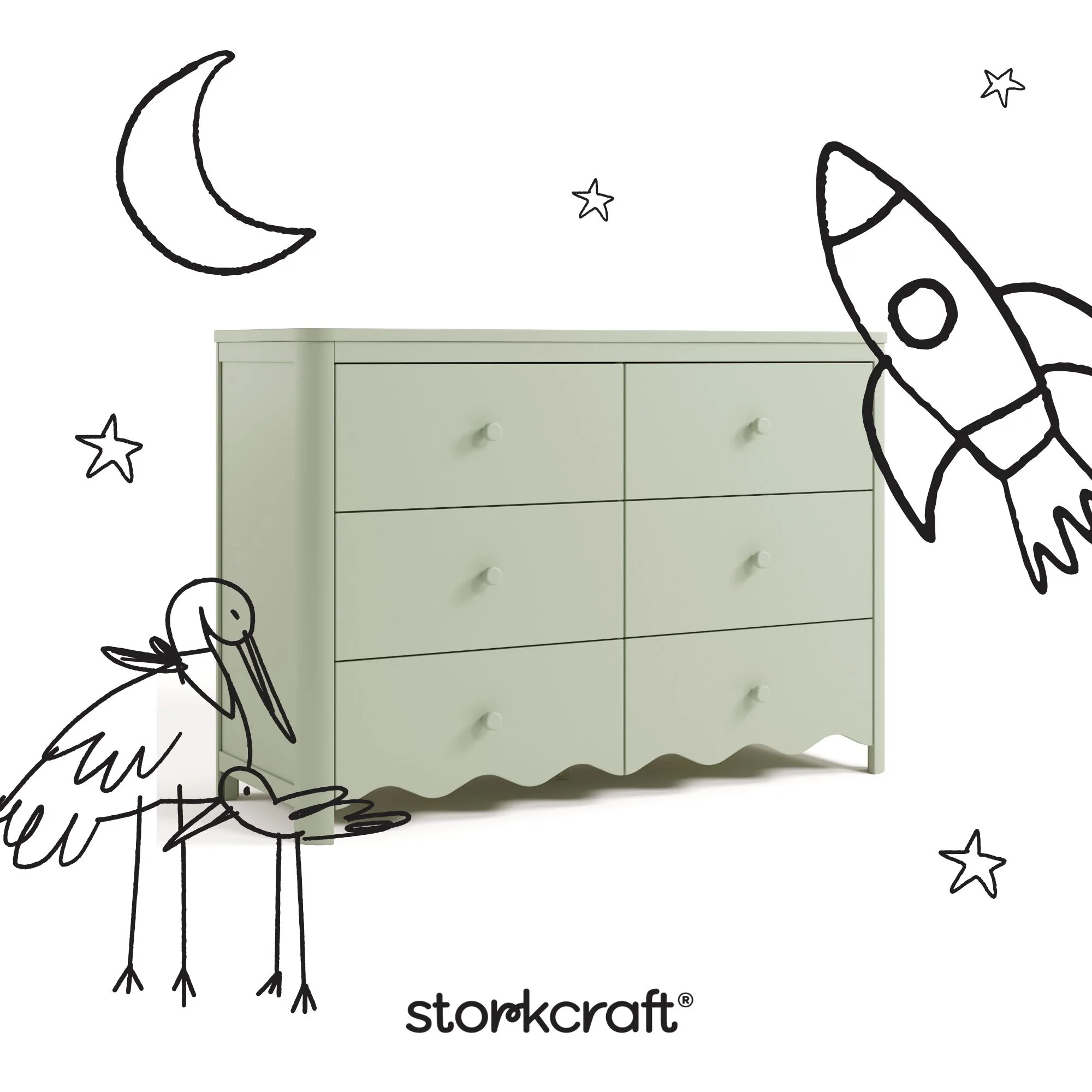 Storkcraft Casablanca 6 Drawer Nursery Dresser, Sage - Image 10