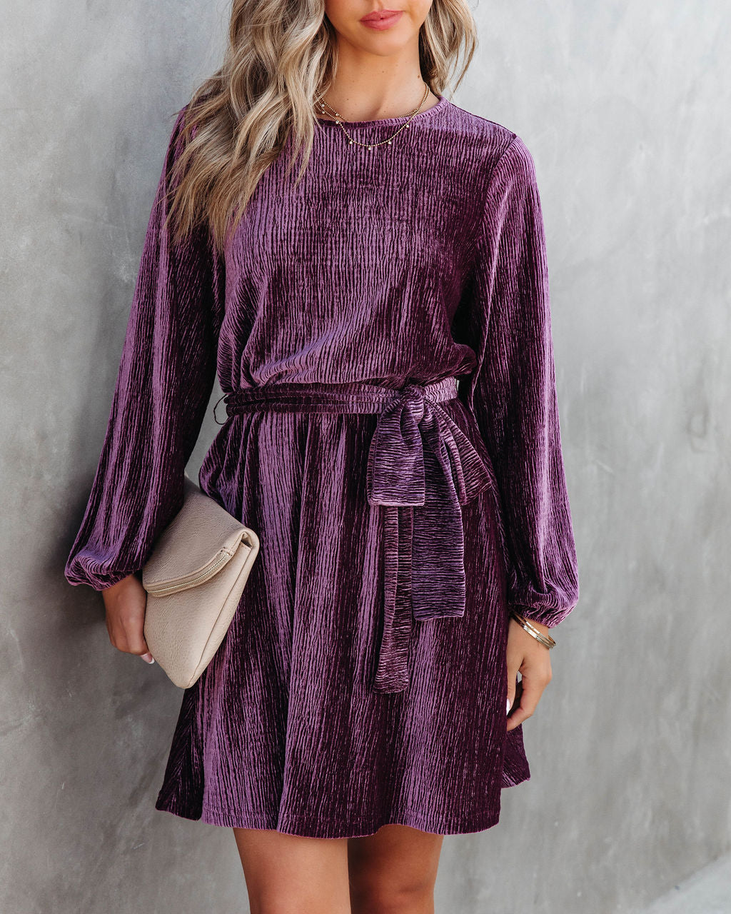 Harlyn Velvet Tie Dress - Wine - Se7enfashion