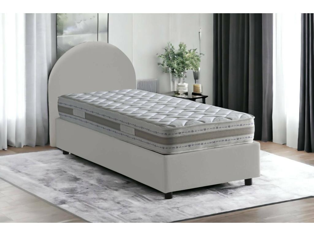 Cama individual Vittoria, Cama contenedor con tapizado en ecopiel, 100% Made in Italy, Apertura lateral, con colchón de 80x190 cm incluido, Blanco