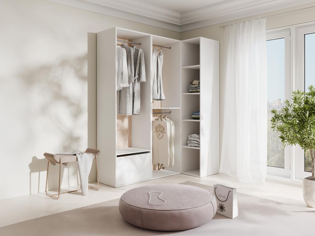 Armario esquinero modular 144.5 Cm - blanco y natural