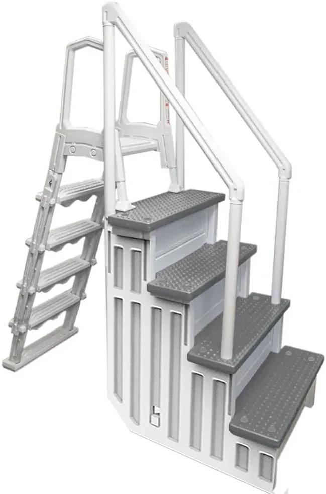 Select Anti-Slip in-Pool Steps | Gray | for Above Ground Swimming Pools | Can Mount to Decks 48" to 54" H | Safety Stairs Capacity Up to 300 lbs