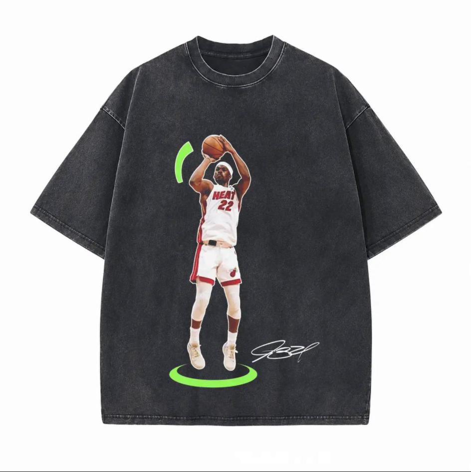 Vintage Basketball Shooter Jump Shot Printed Unisex Washed T-Shirt