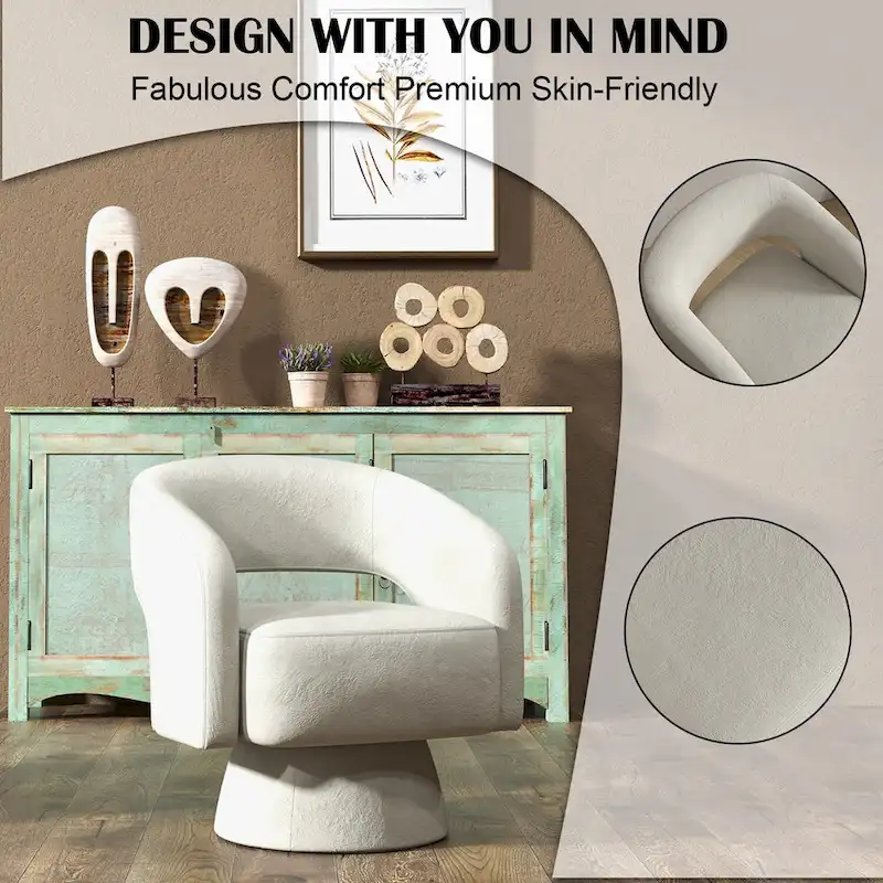 Modern Upholstered Armchair with 360-Degree Swivel Design