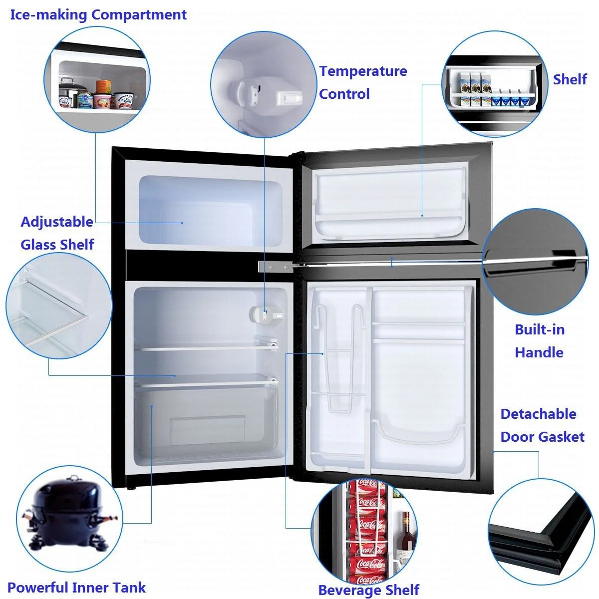 Costway Refrigerator Small Freezer Cooler Fridge Compact 3.2 cu ft. Unit, Grey - Image 17