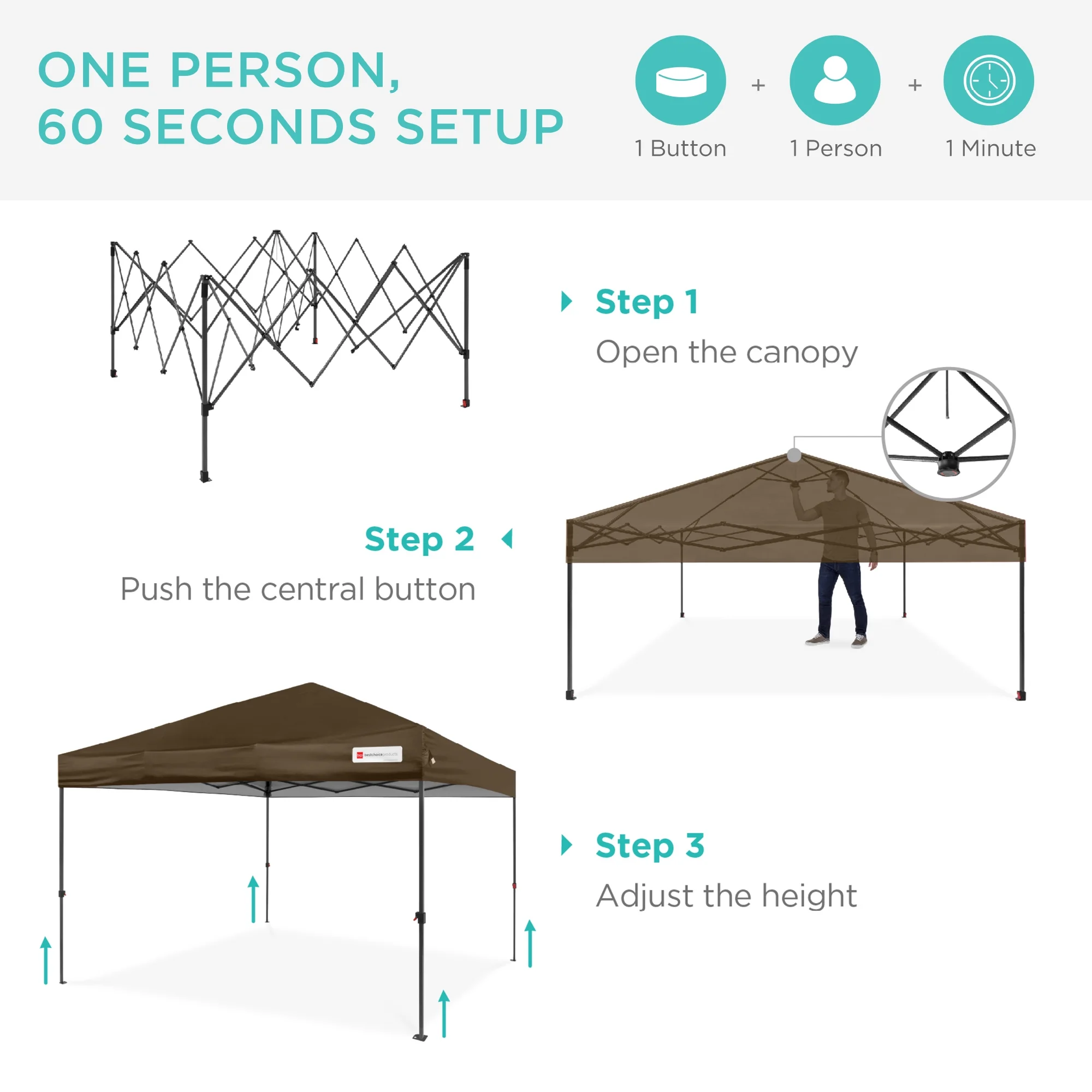 Best Choice Products 12x12ft Easy Setup Pop Up Canopy w/ 1-Button Setup, Wheeled Case, 4 Weight Bags - Navy Blue - Image 143