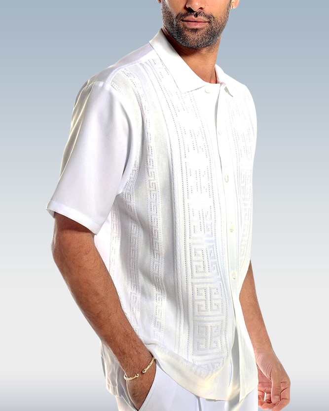 White Knit Walking Suit Short Sleeve Set 001