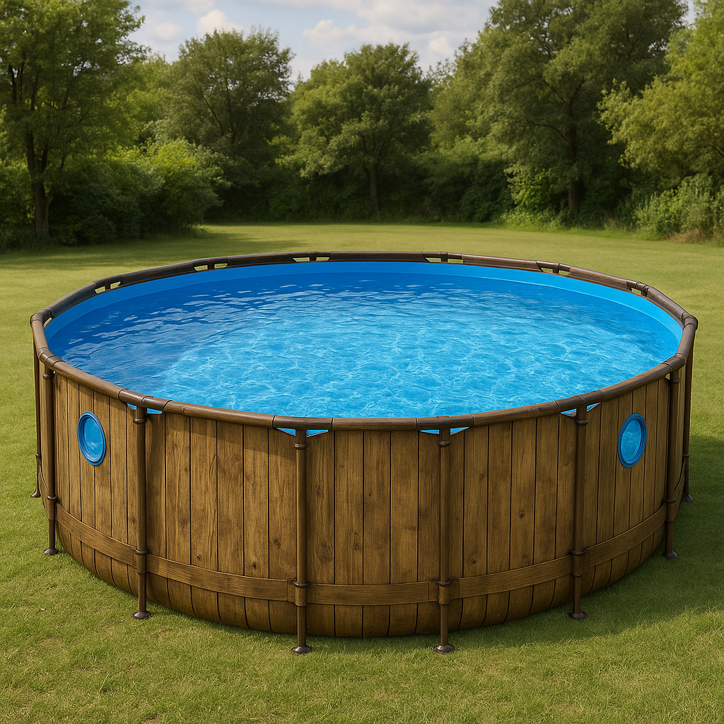 Piscina tubular redonda Piscinas redondas con montaje sí piscina tubular color madera oscura PVC exterior jardín 457x107 cm