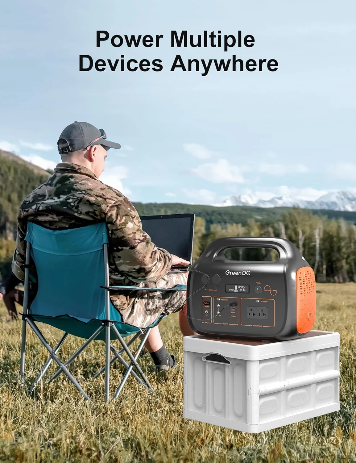 GreenOE Portable Power Station 1000W 1024Wh Solar Powered Generator with 100W Solar Panel, Camping Power Bank for Outdoors Travel Hunting Home Lithium Battery Backup - Image 10
