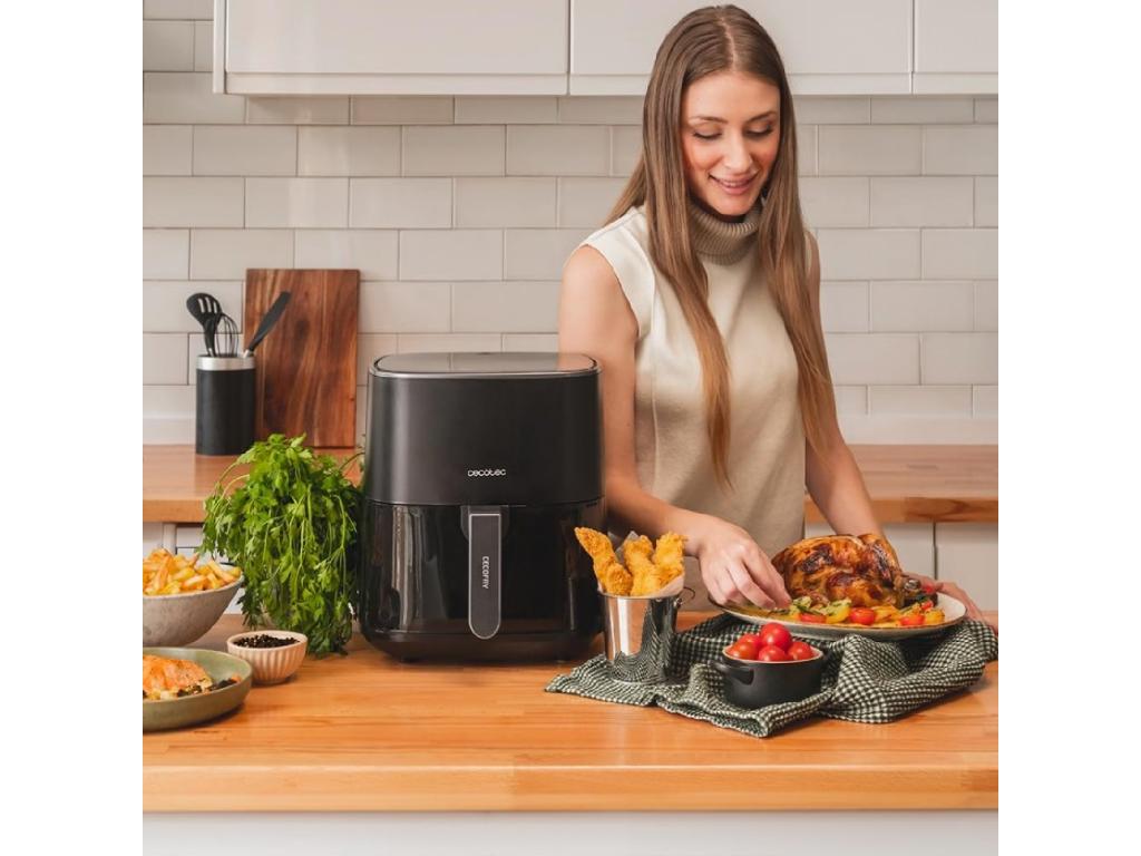 Freidora de Aire sin Aceite de 5,5 L Cecofry Fantastik 5500 Pack, 1500 W, Acero Inox, 9 Menús, Tecnología Perfect Cook, 80-200grados C, Tiempo Ajustable, Incluye Pack de Accesorios
