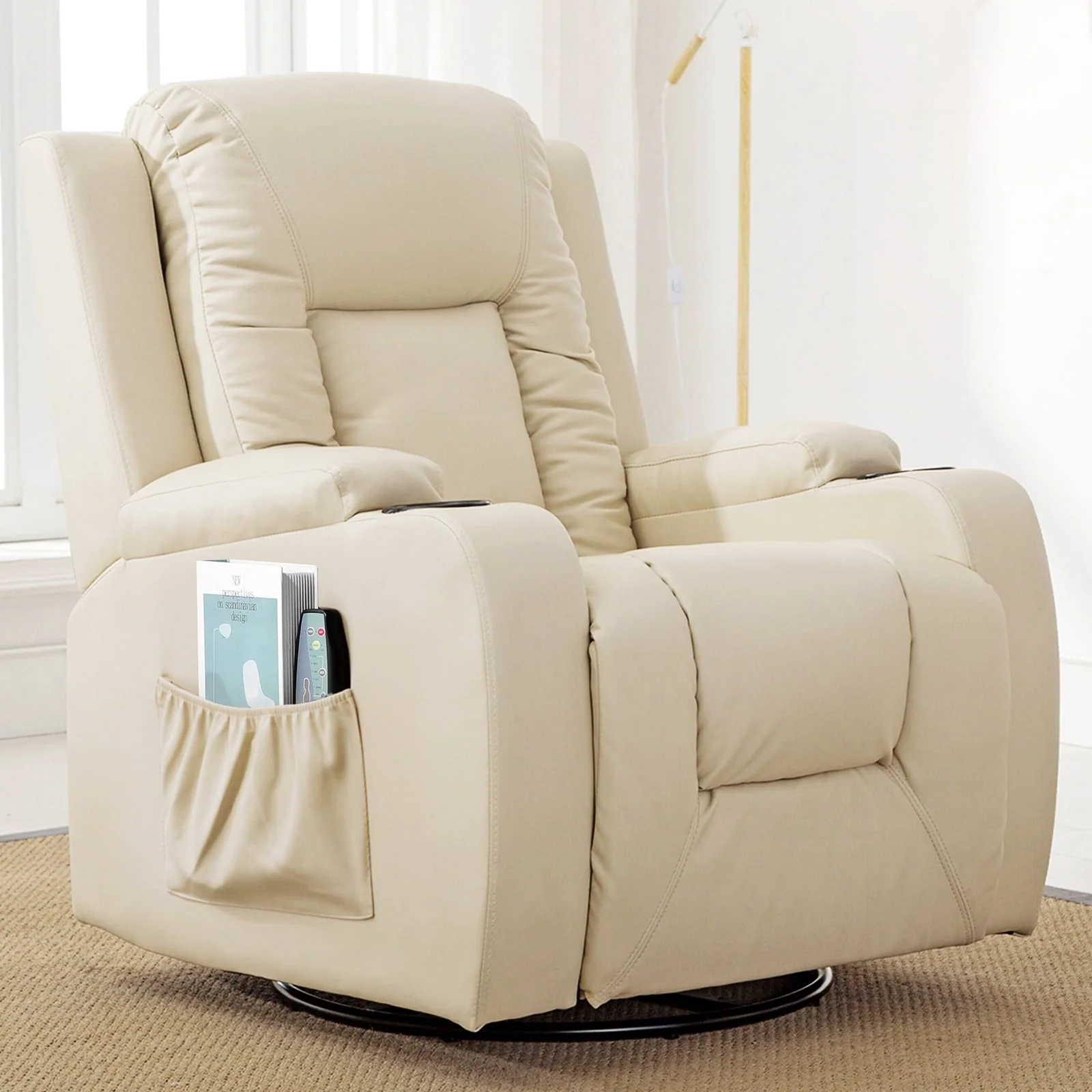 ComHoma Massage Recliner Chair with Heated Massage PU Leather Chair, Cream White