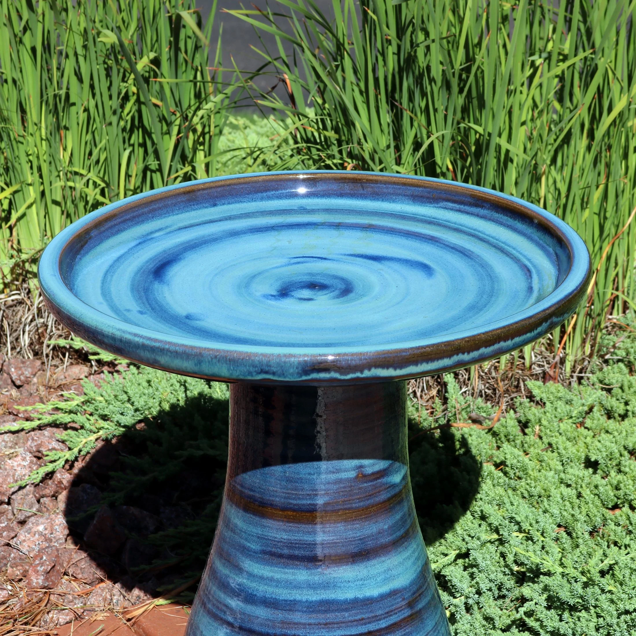 Sunnydaze Freestanding Ceramic Outdoor Bird Bath, Glazed, UV-Resistant Galaxy Blue Finish - Image 13