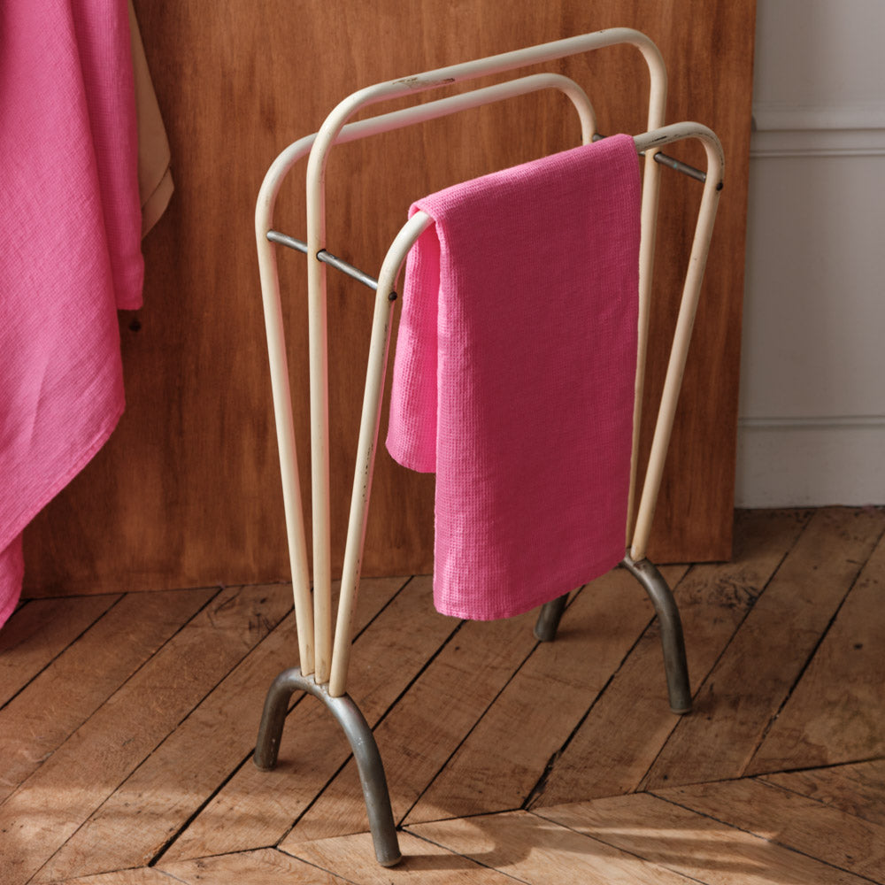 Serviette de bain en lin - Nid d'abeille - Rose Garance