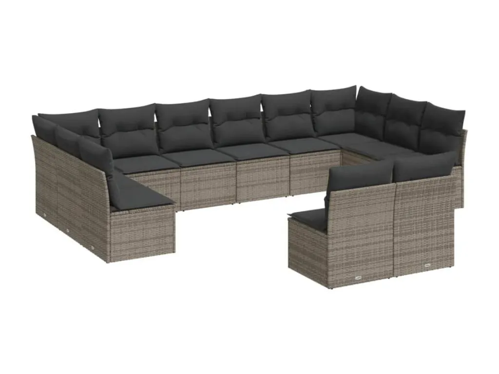 Set de sofás de jardín 12 pzas con cojines ratán sintético gris dieu34985