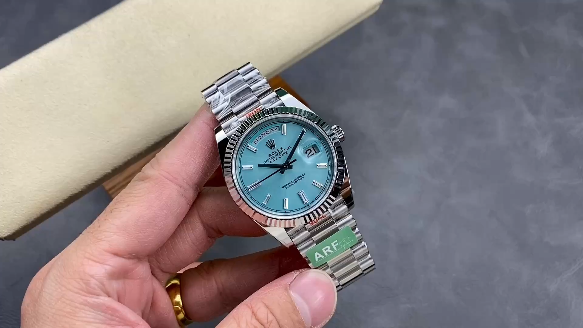 Rolex Day Date 40mm Platinum 228236 Ice Blue Baguette