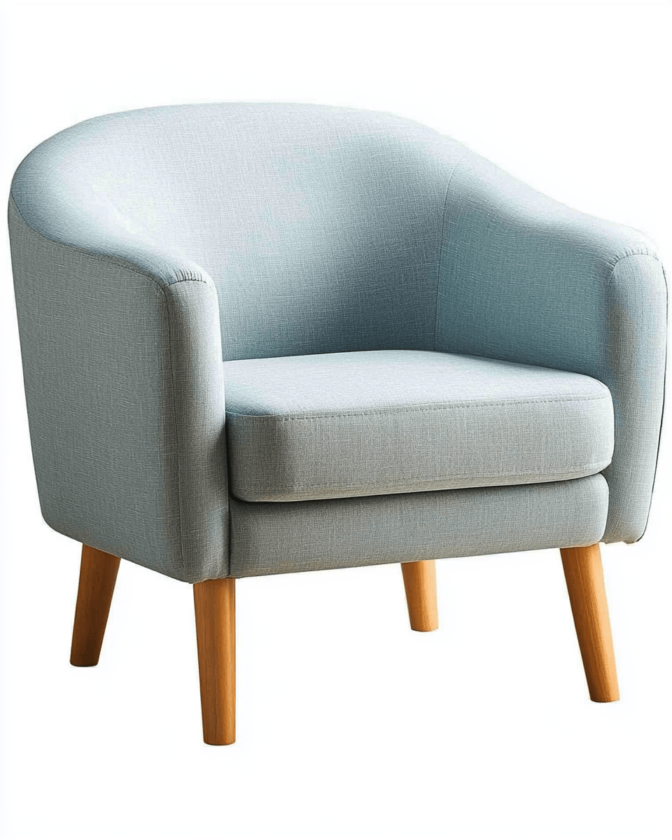 Sillón tapizado en tela – gris claro – estilo escandinavo con patas de madera