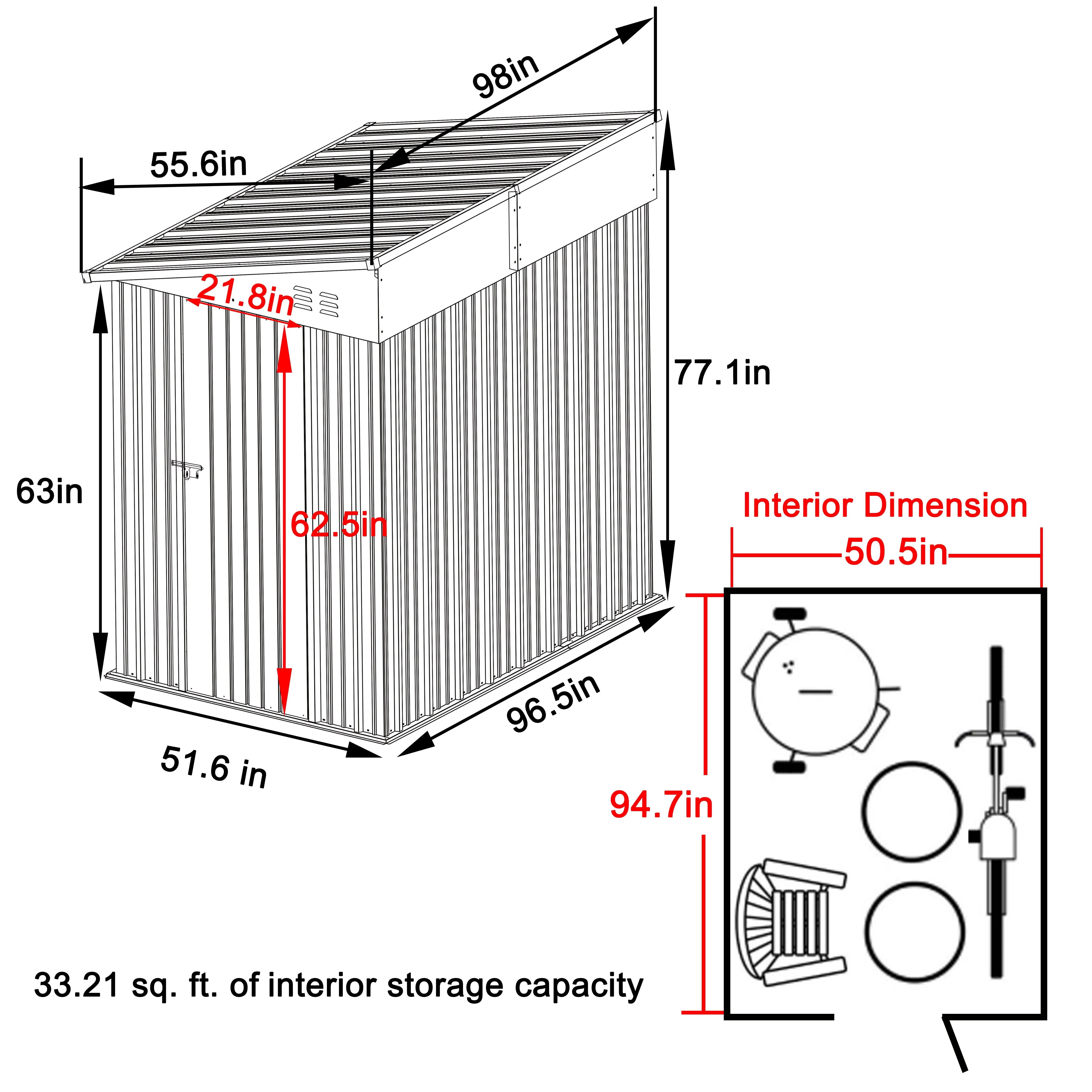 VEIKOUS Outdoor 8' x 4' Storage Lean-to Shed 8' x 4' w/Lockable Sliding Door and Vents for Backyard, Patio & Lawn, Grey - Image 6