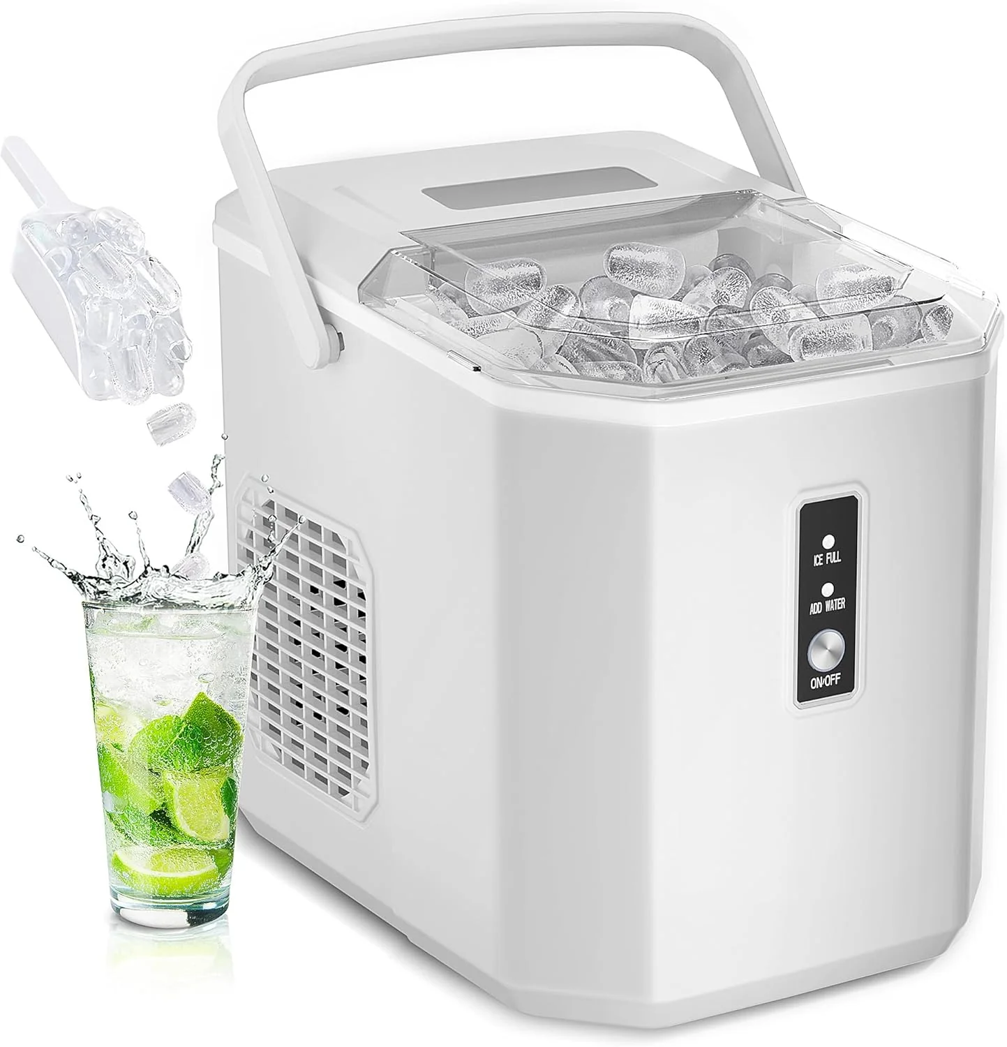 EUHOMY LunaArc Crescent Ice Maker Countertop, 16Pcs Ready in 12Mins, 1600Pcs/Day, Auto Deep Cleaning, Timer, Adjustable Ice Thickness, Portable Ice Cube Maker for Whiskey/Coffee/Soft Drinks