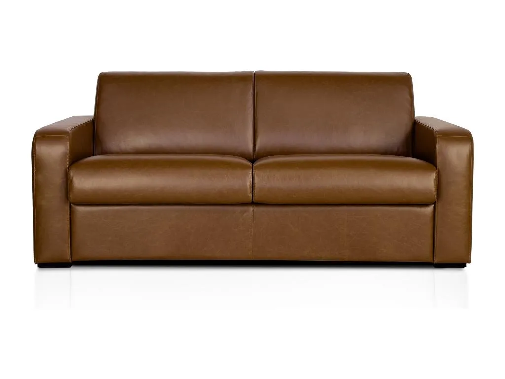 Sofá cama de 4 plazas con apertura rápida en piel de búfalo vintage color caramelo con colchón de 18 cm Vivirsingular ownl26305