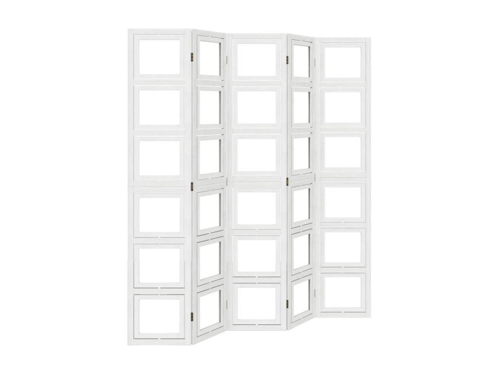 hogvips Biombo separador de 5 paneles madera maciza Paulownia blanco