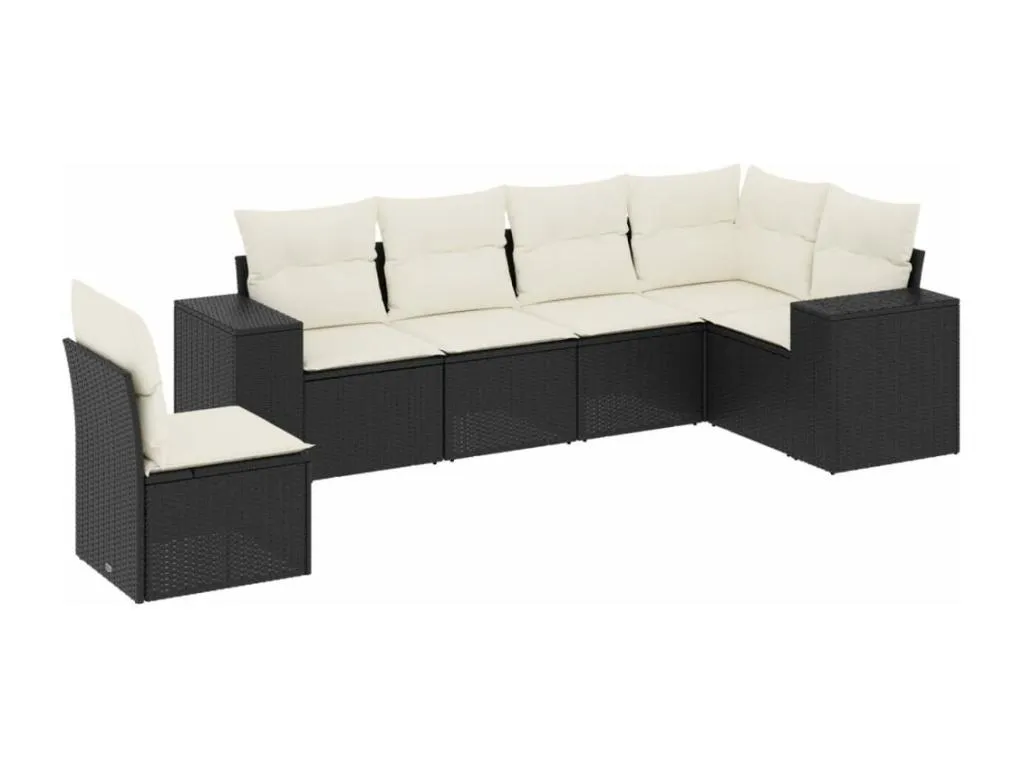 Set de sofás jardín 6 piezas con cojines ratán sintético negro UO4898252