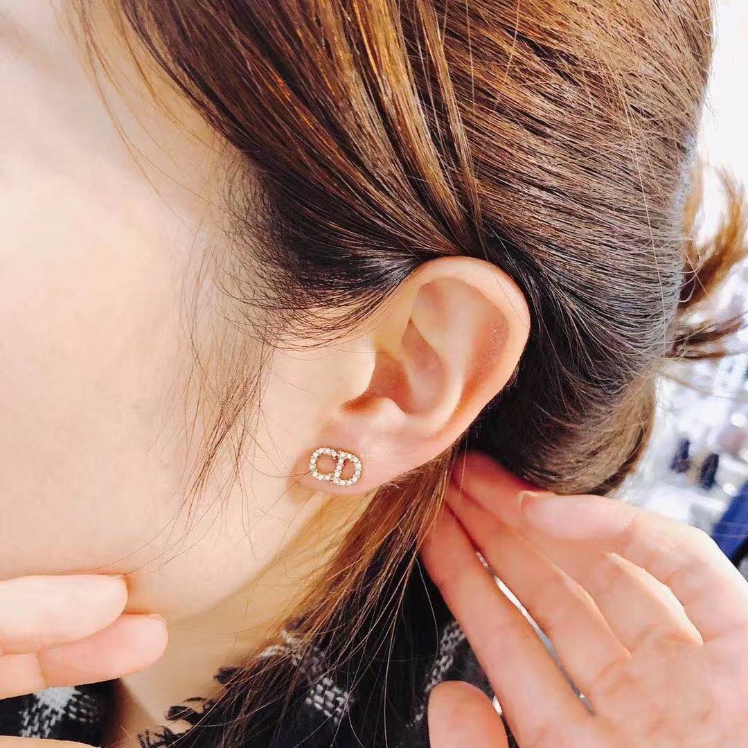 Dior Classic Diamond Paved CD Stud Earrings - Original Replica Club
