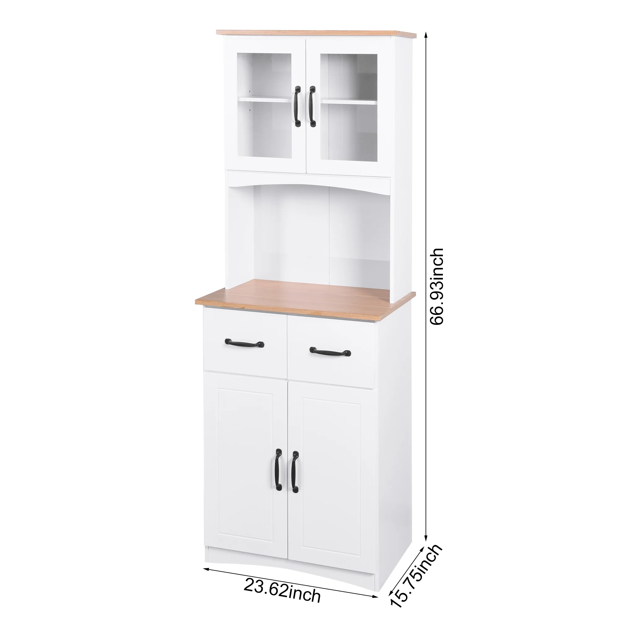 Clearance! Wooden Kitchen Cabinet White Pantry Room Storage Microwave Cabinet with Framed Glass Doors and Drawer - Image 7