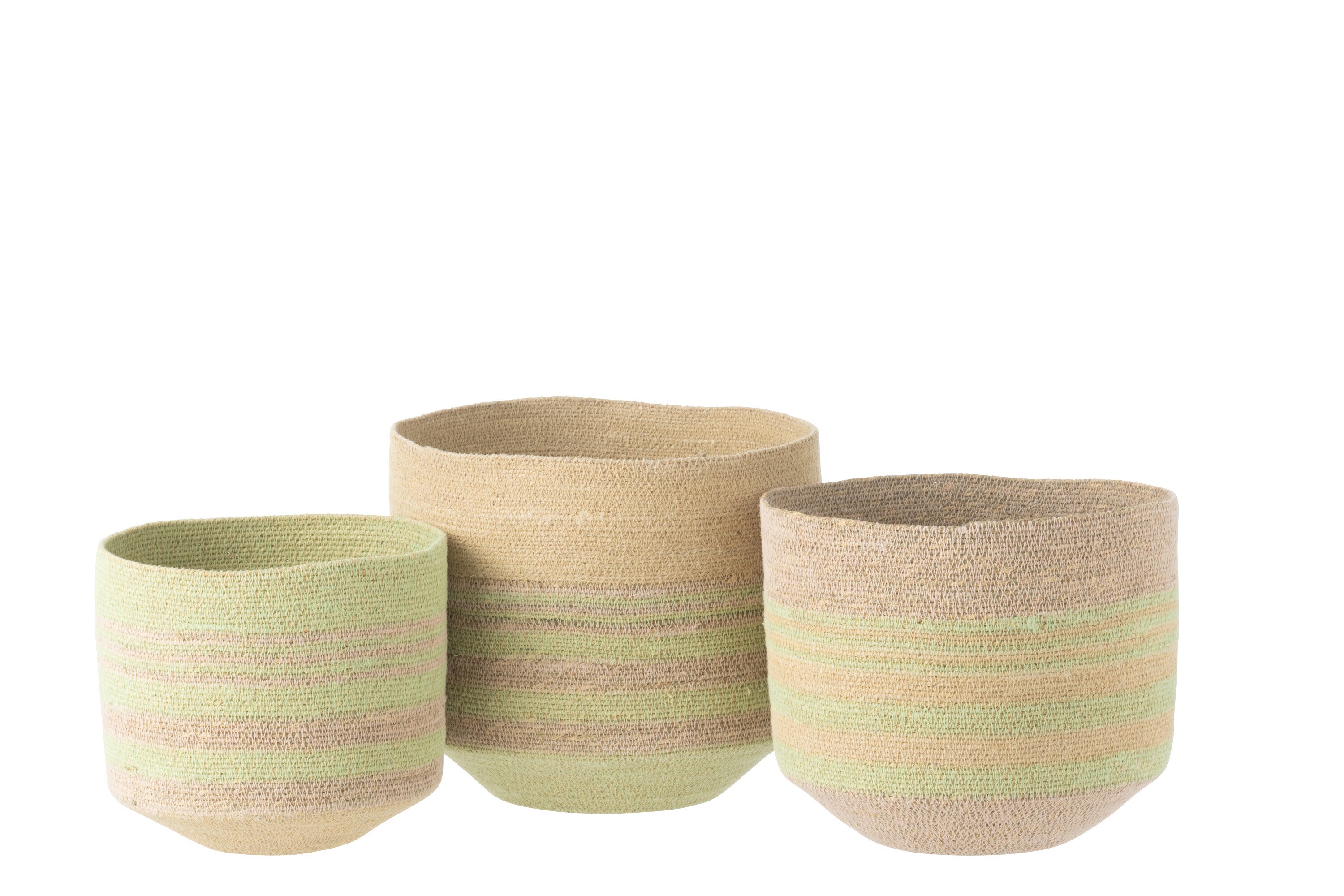 J-Line mand Strepen - riet - naturel groen - set van 3