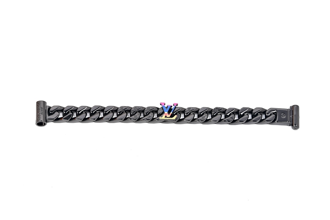 Louis Vuitton Black Cuban Chain Color LV Mens Bracelet Necklace - Original Replica Club