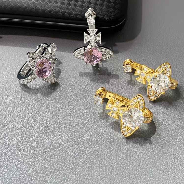 Vivienne Westwood Pink White Diamond Saturn Earrings - Original Replica Club