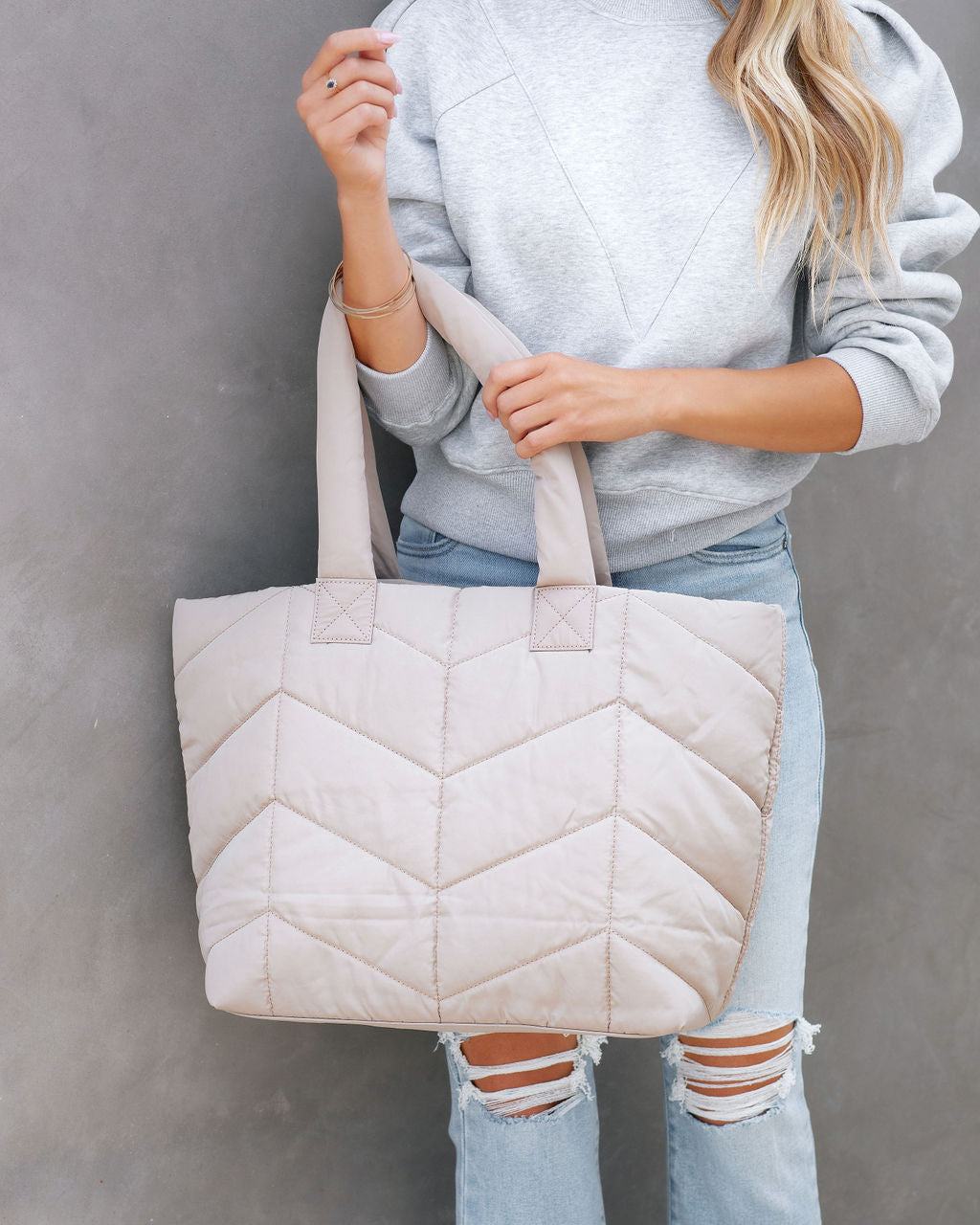 Avery Quilted Nylon Tote - Almond - SALE - Se7enfashion
