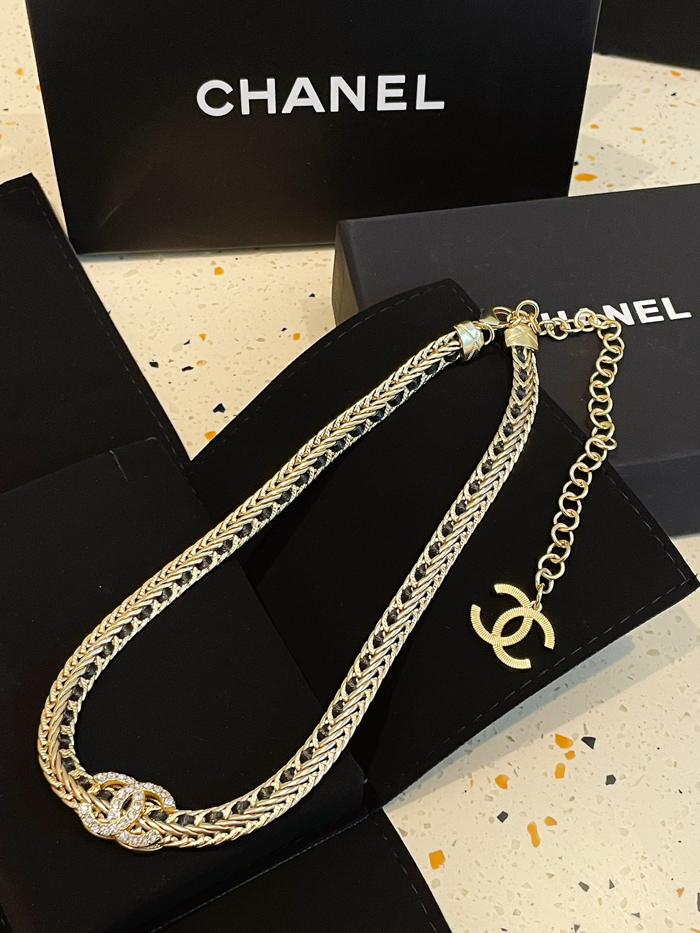 Chanel Leather and Chain CC Choker Necklace - Original Replica Club