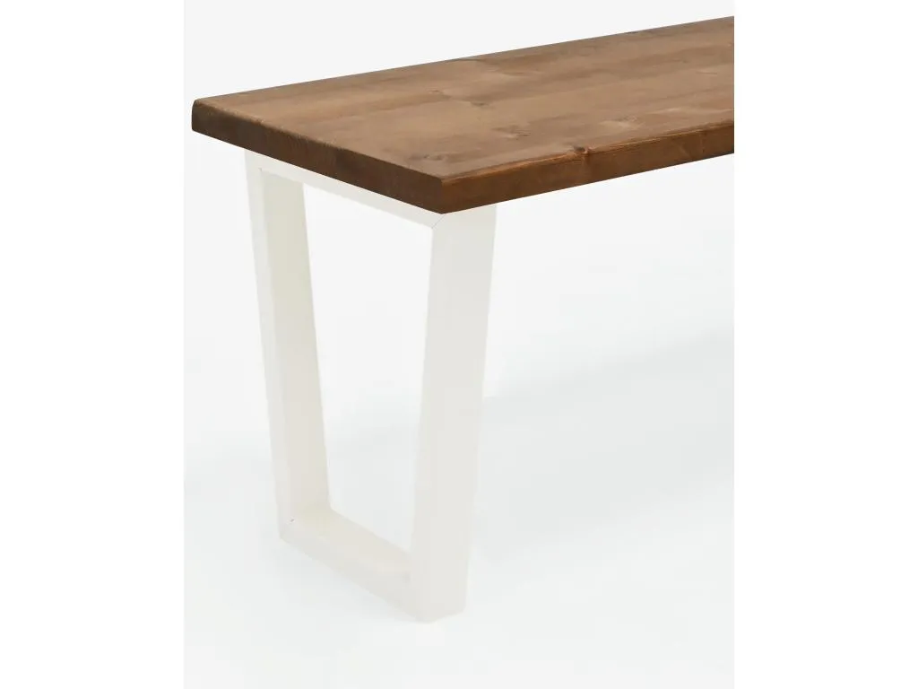 Banco rectangular de pino roble oscuro 160 cm patas blancas estilo industrial Nidovia ckr547909