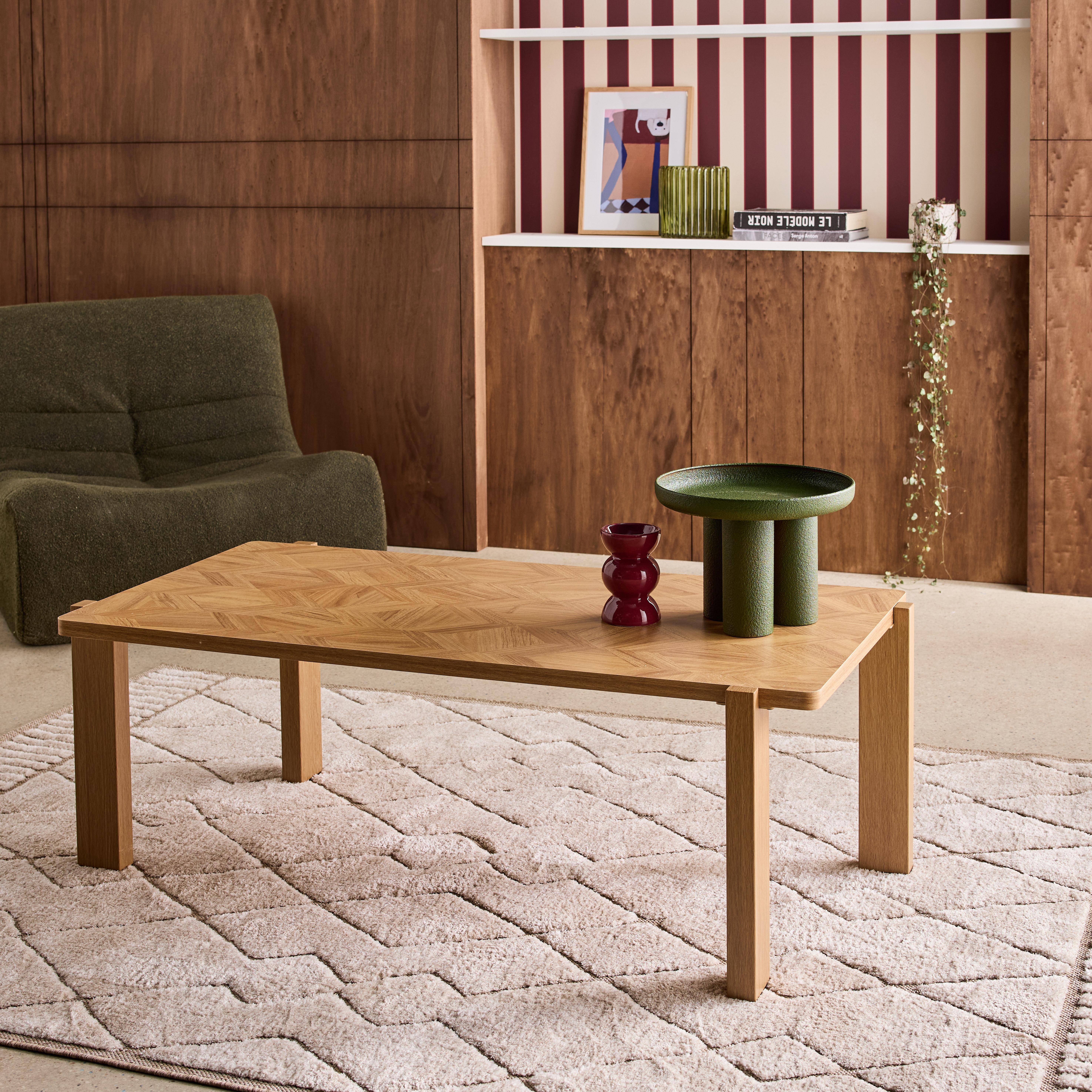 Zala - Mesa de centro vintage rectangular decorada con efecto de madera en espiga