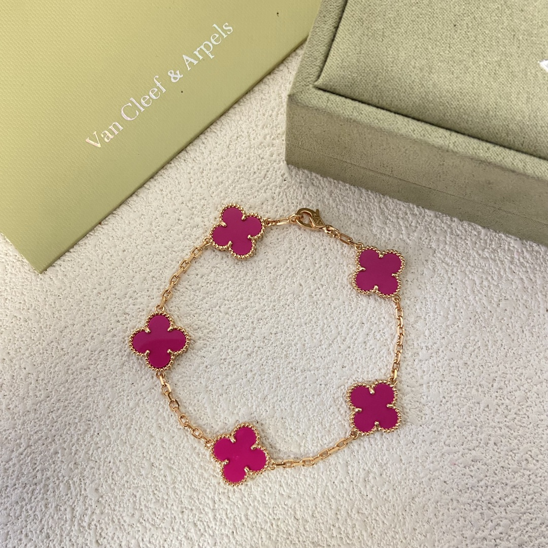 VCA 5 Rose Red Motifs Vintage Alhambra Bracelet - Original Replica Club