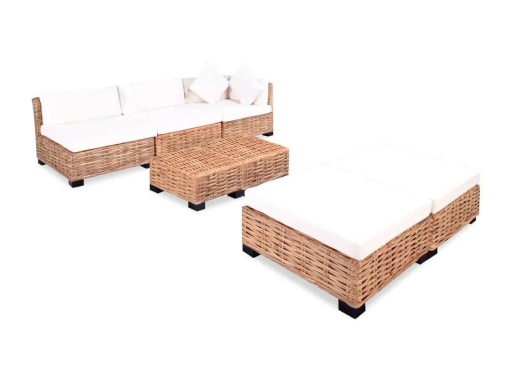 Juego de sofás de 18 piezas ratán natural Marrón